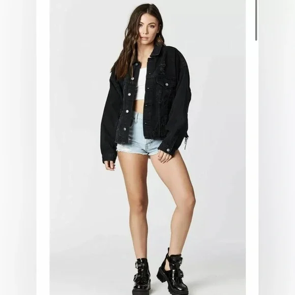 Black Denim Ripped Jacket. - Picture 4 of 5